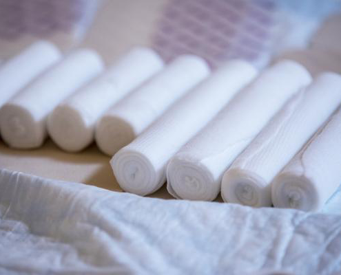 This photo is of rolls of bandages.