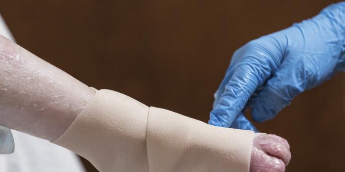 This photo is of a bandaged foot.